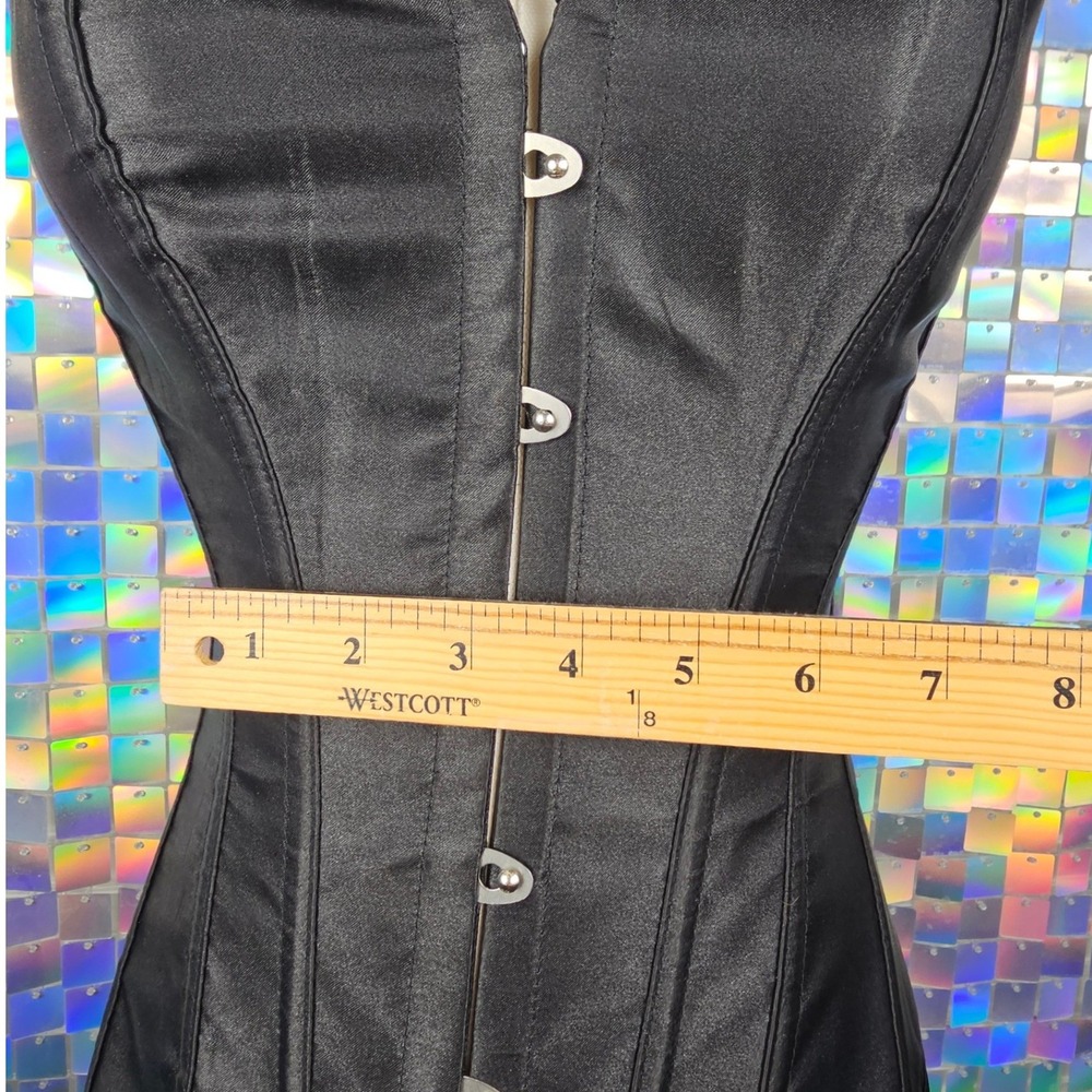 Satin Corset Top Women S Black Excellent‎ Lace Up Busk Boned Goth - Picture 8 of 10